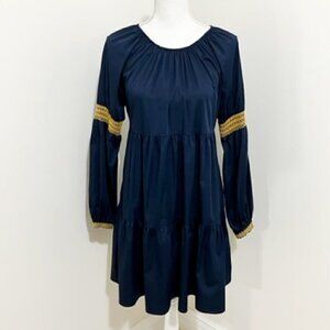 Elizabeth And James Peasant Dress Navy Blue Long Sleeves